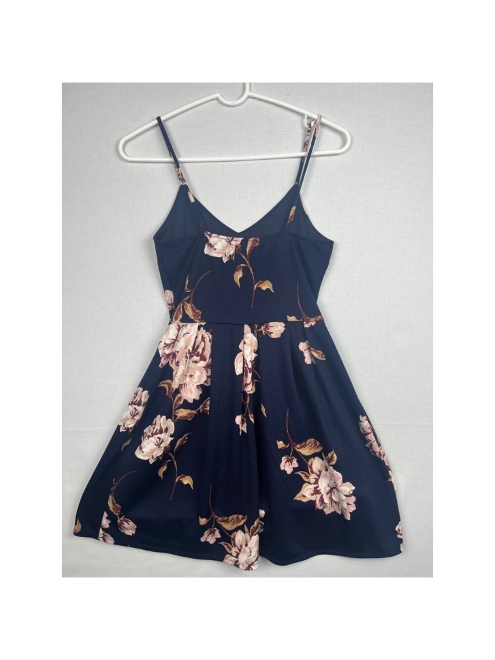 Monteau Los Angeles Floral Fit & Flare Dress Navy Pink Spaghetti Strap Size S - Picture 8 of 9
